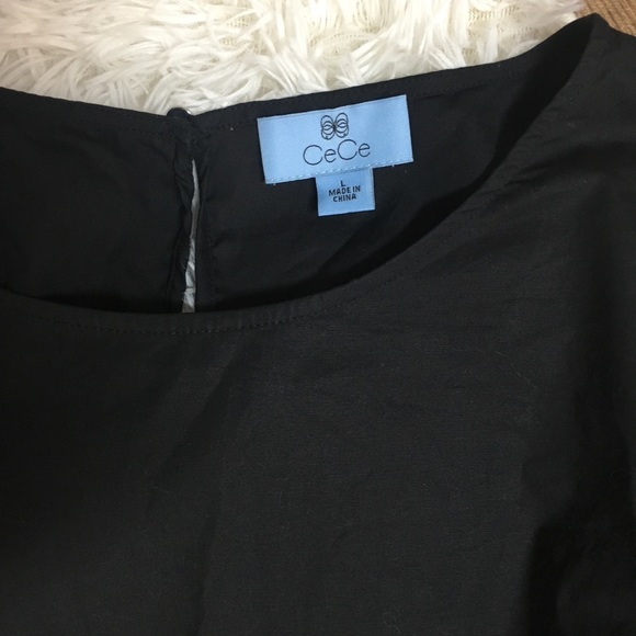 CeCe tiered ruffle sleeve poplin top black L - Picture 5 of 5